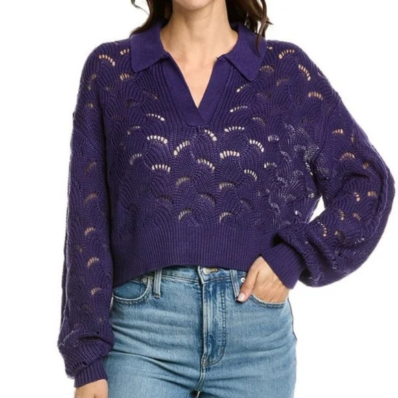 525 America Petal stitch pullover pointelle crochet knit top openwork - Picture 5 of 8